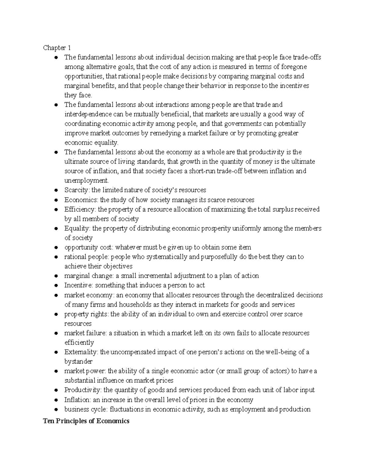 Macroeconomics Study Guide - Chapter 1 The fundamental lessons about ...