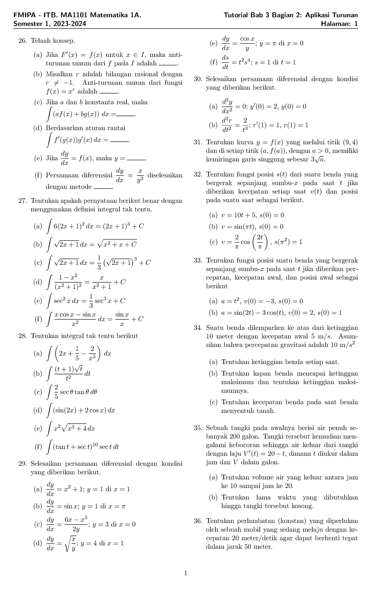 Tutorial Bab 3 Bagian 2 MA1101 2023-2024 - FMIPA - ITB. MA1101 ...