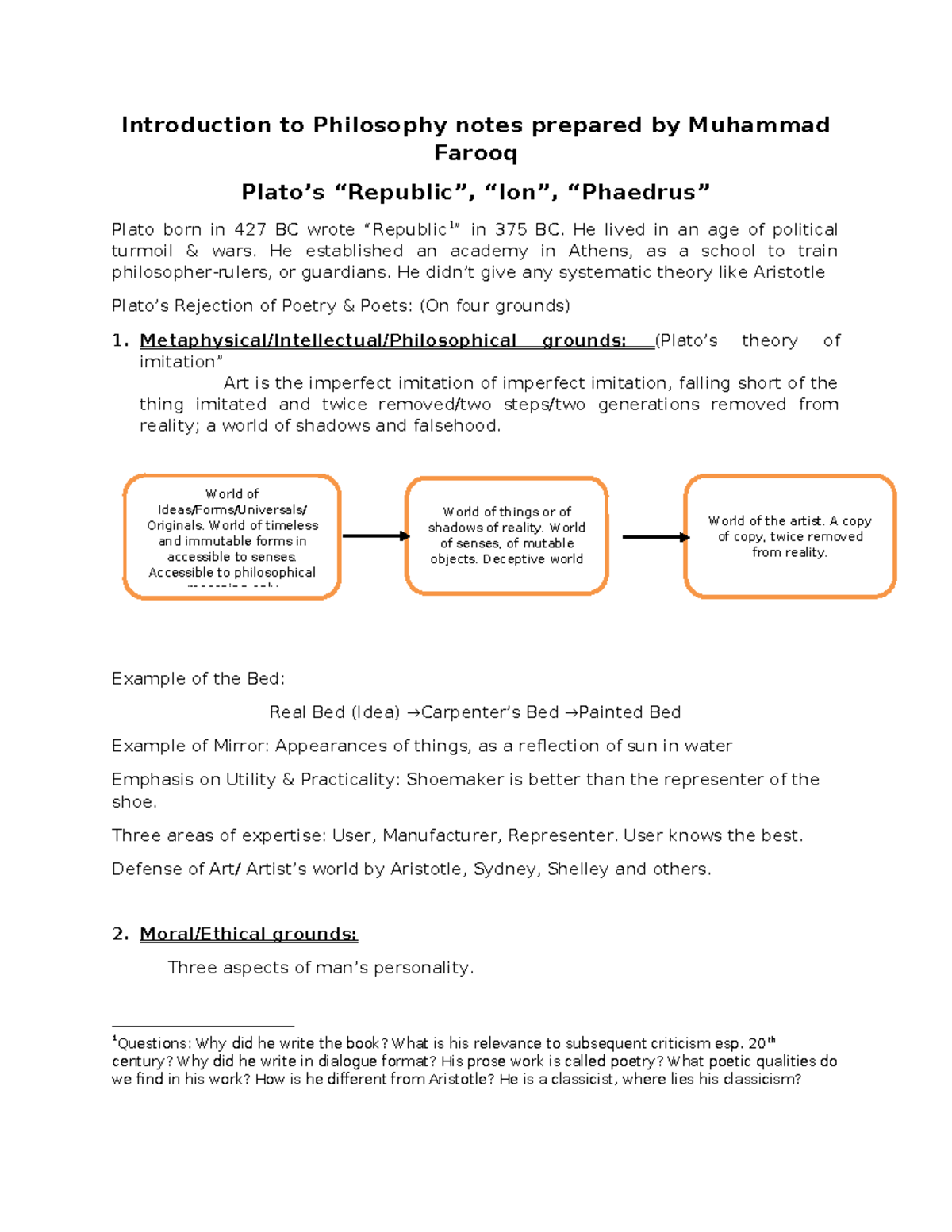 Plato and aristotle comparison by me - Introduction to Philosophy notes ...