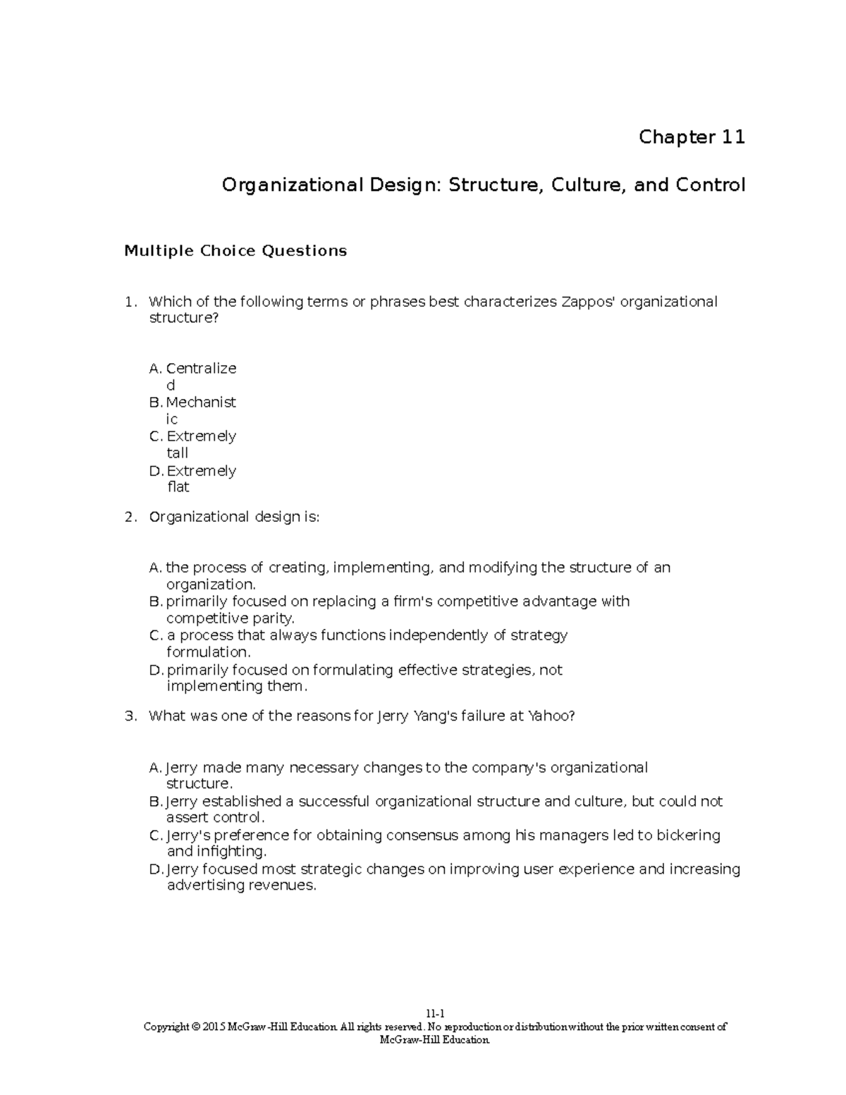 TBChap 011 - TB For Practice! - Chapter 11 Organizational Design ...