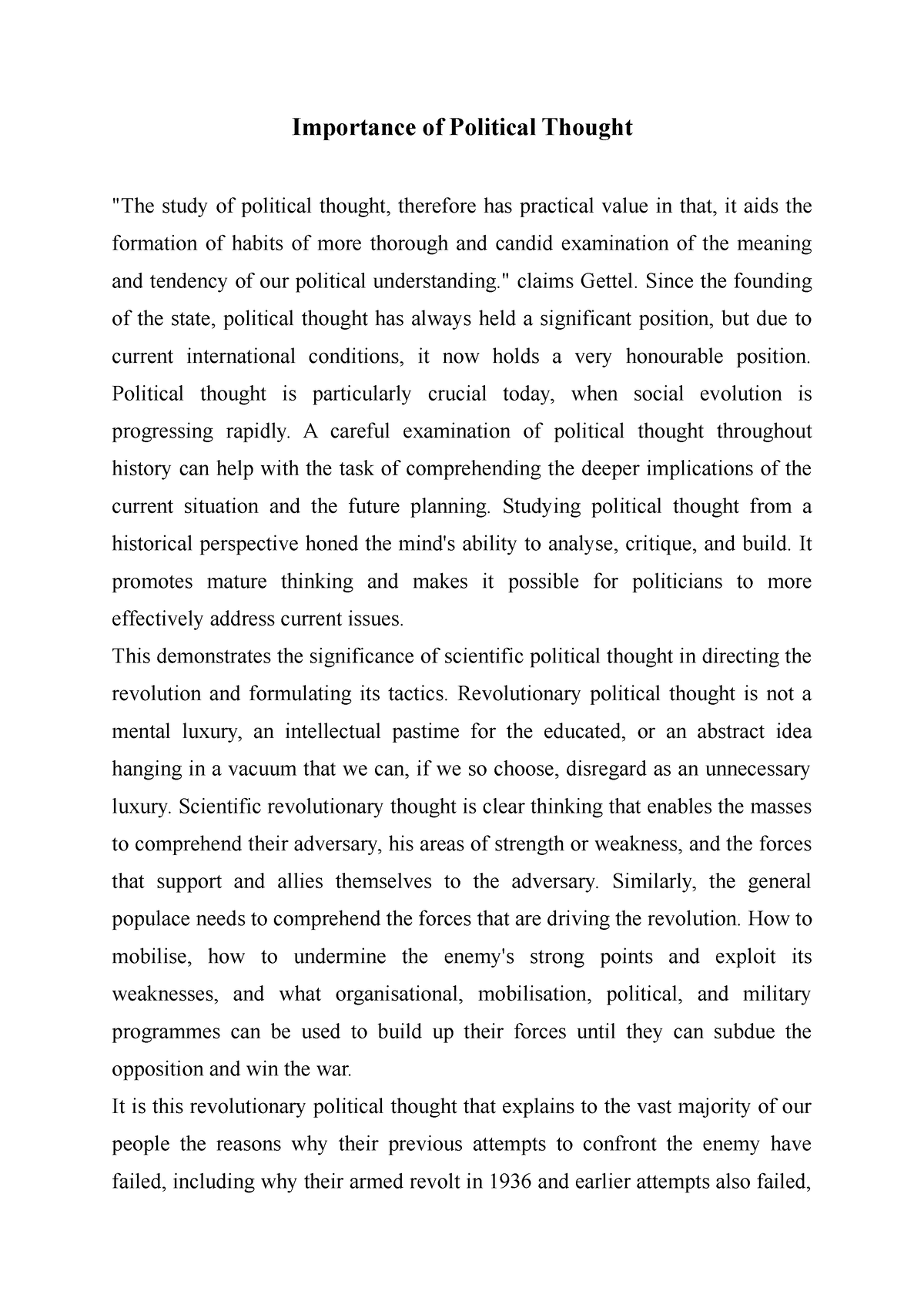importance of political thought essay