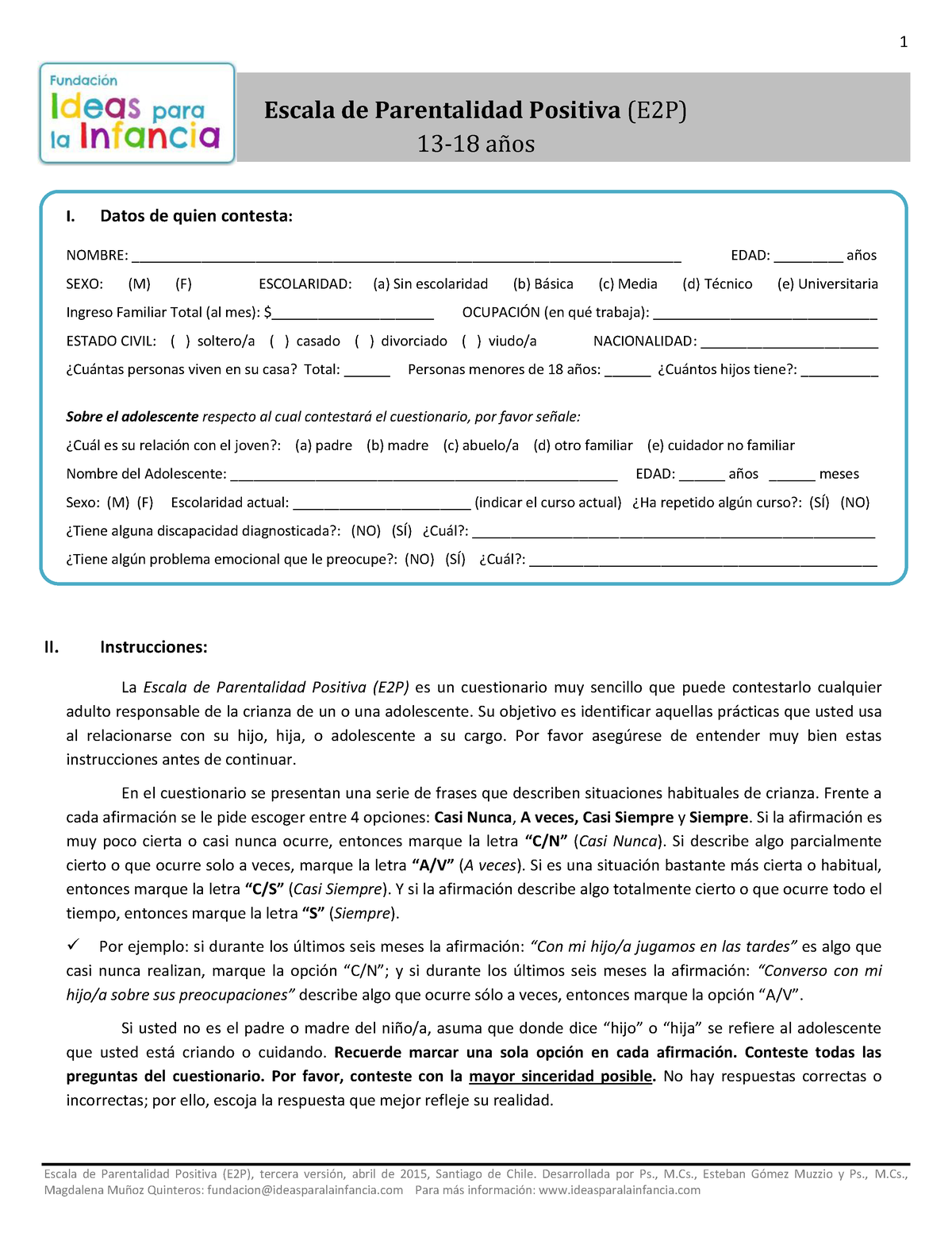 Escala De Parentalidad Positiva Version - Escala De Parentalidad ...