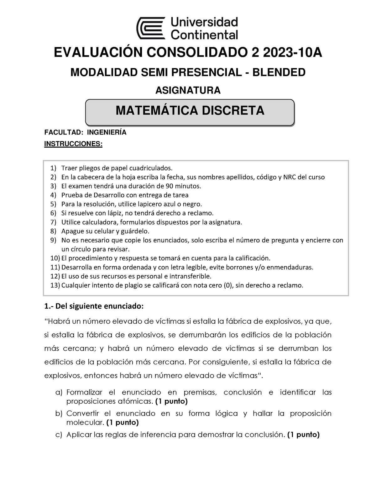 Examen Consolidado 2 Matemática Discreta 2023 10A Resuelto - EVALUACIÓN ...