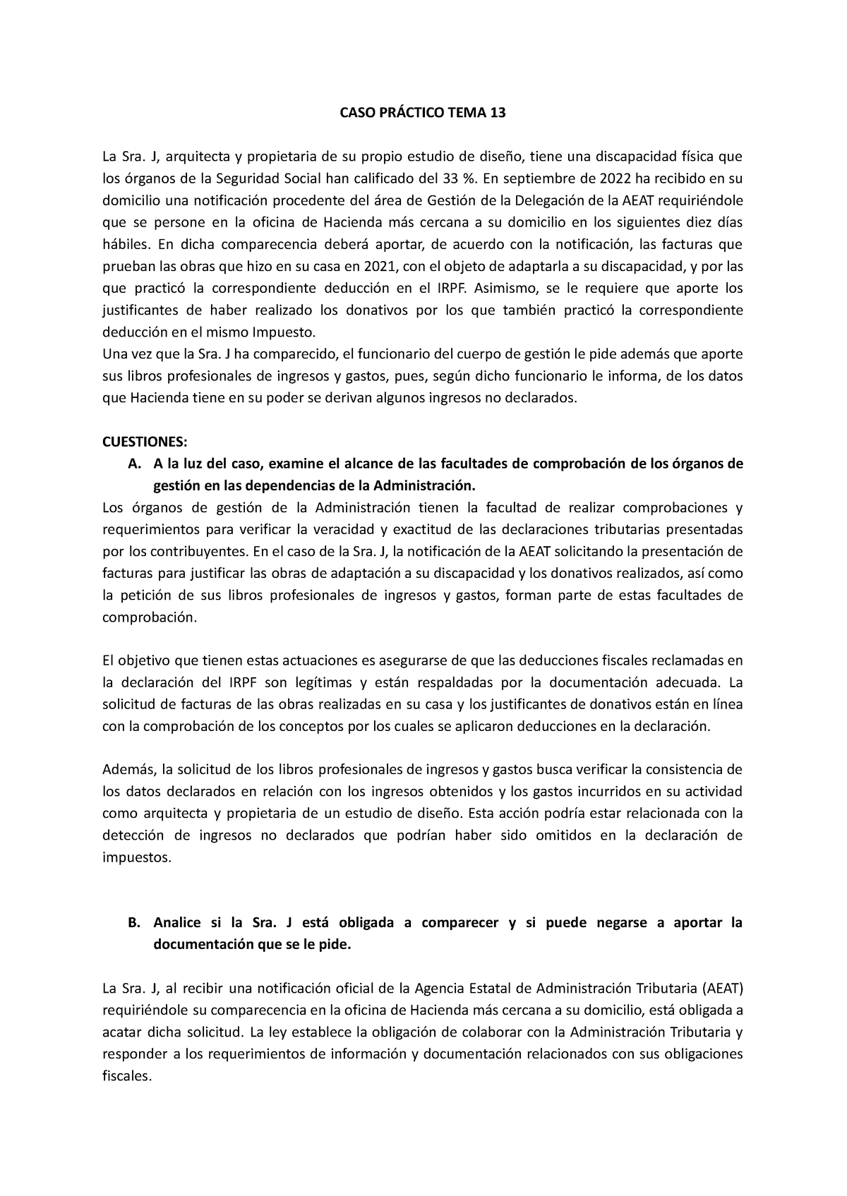 CASO PRÁ Ctico TEMA 13-2 - CASO PRÁCTICO TEMA 13 La Sra. J, Arquitecta ...