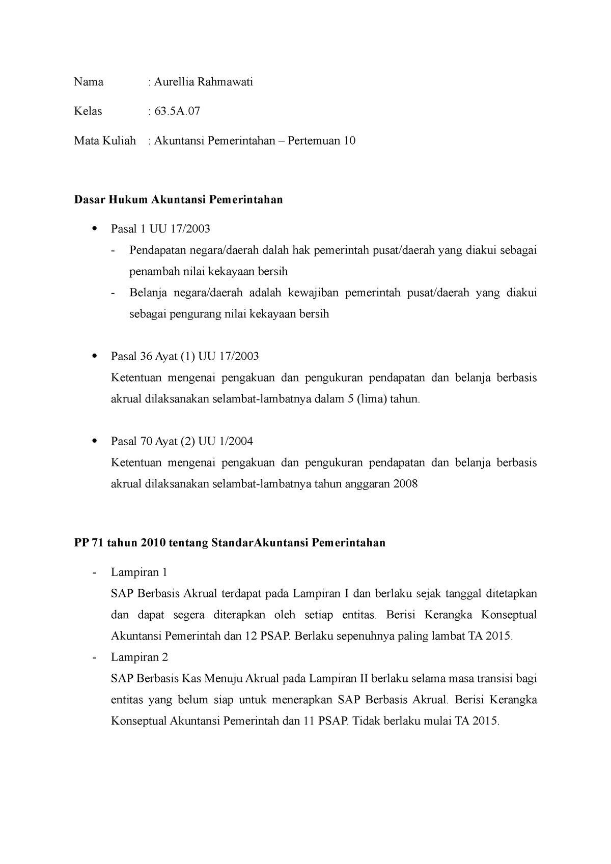 Dasar Hukum Akuntansi Pemerintahan - Pertemuan 10 - Nama : Aurellia ...