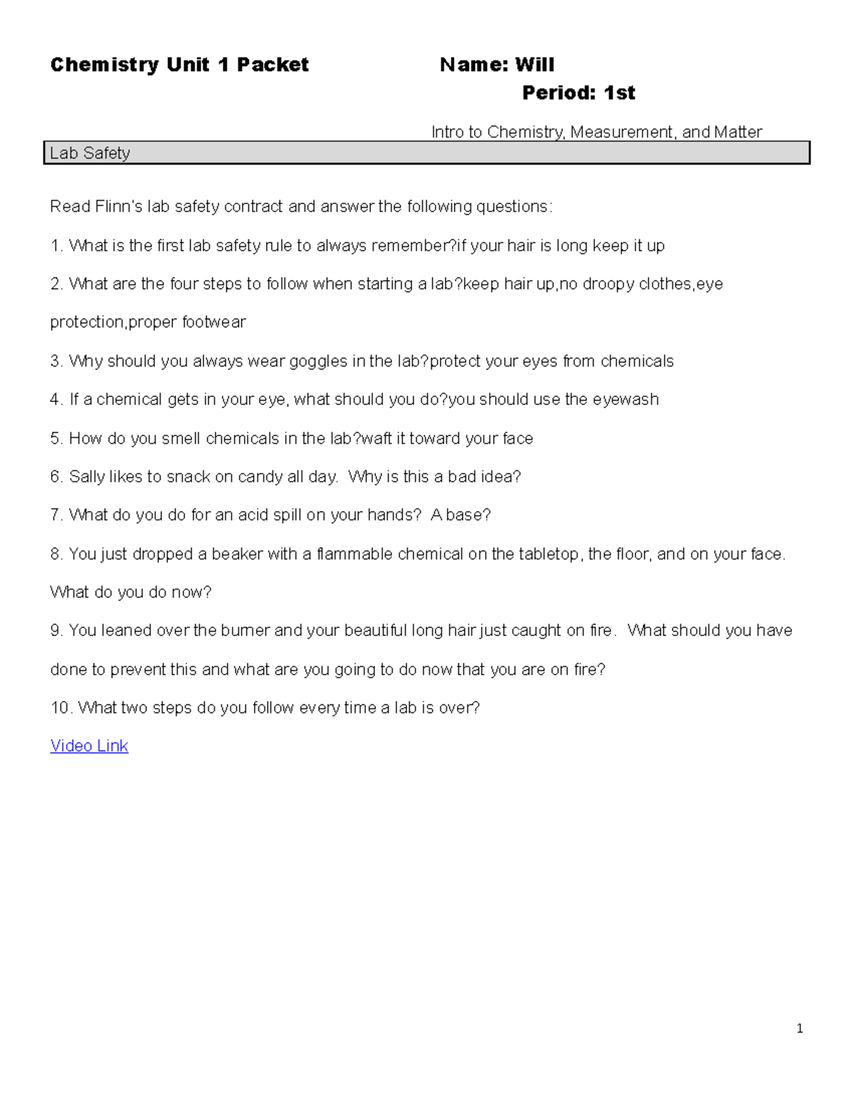 Unit 1 Packet work mr v gives Chemistry Unit 1 Packet Name Will