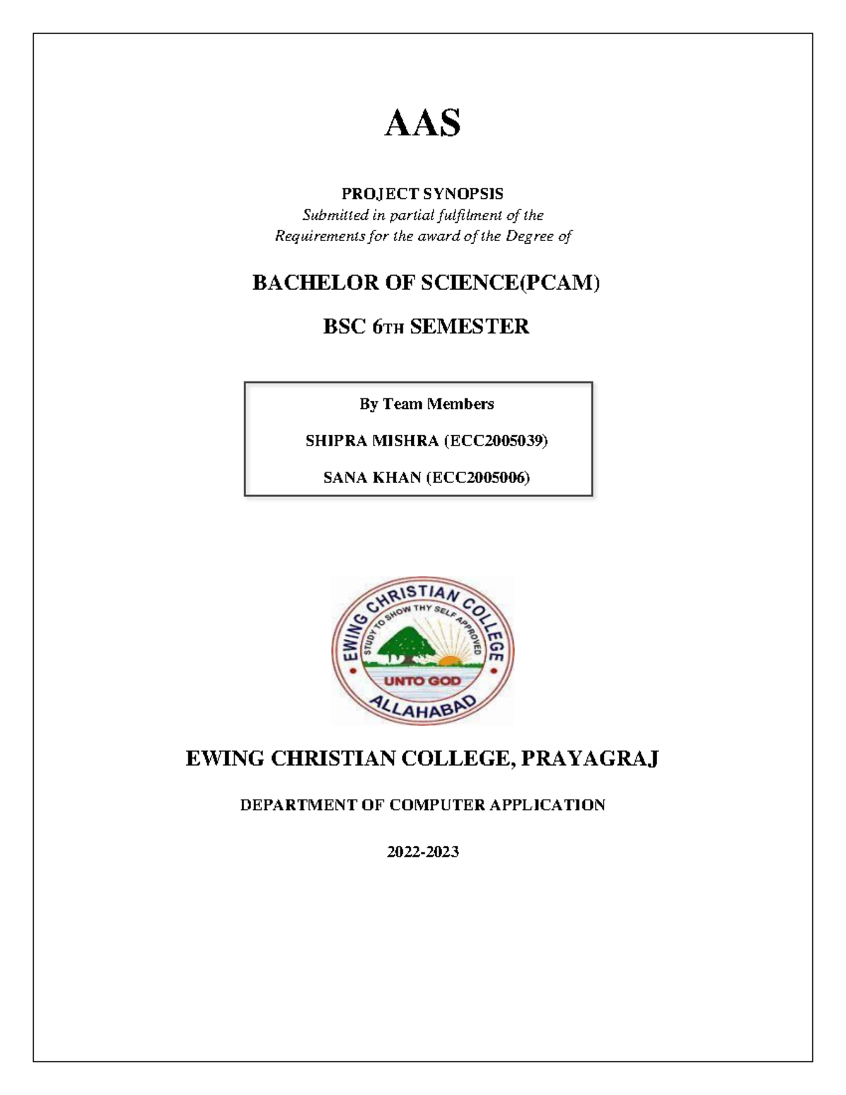 CS Synopsis OF AAS - AAS PROJECT SYNOPSIS Submitted in partial ...