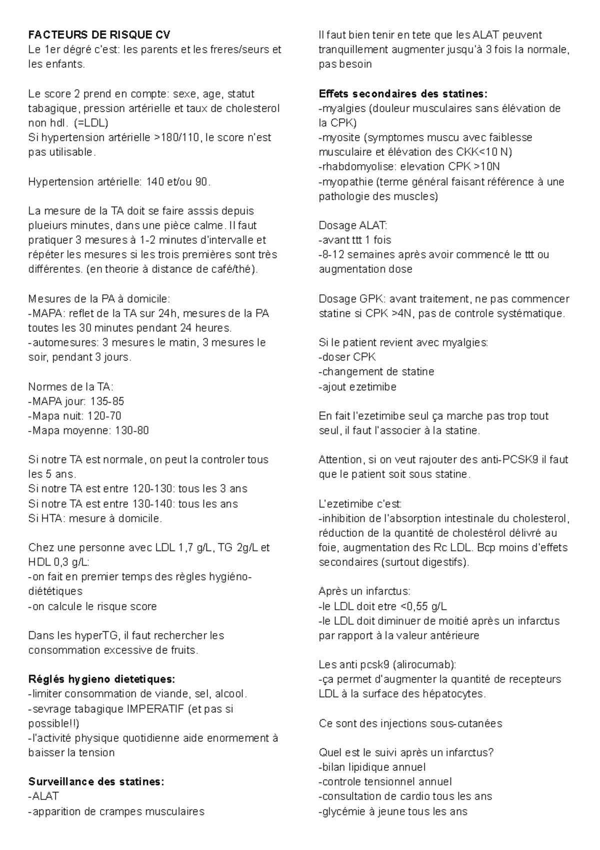 Facteurs de risque cardio-vasculaires. - FACTEURS DE RISQUE CV Le 1er ...