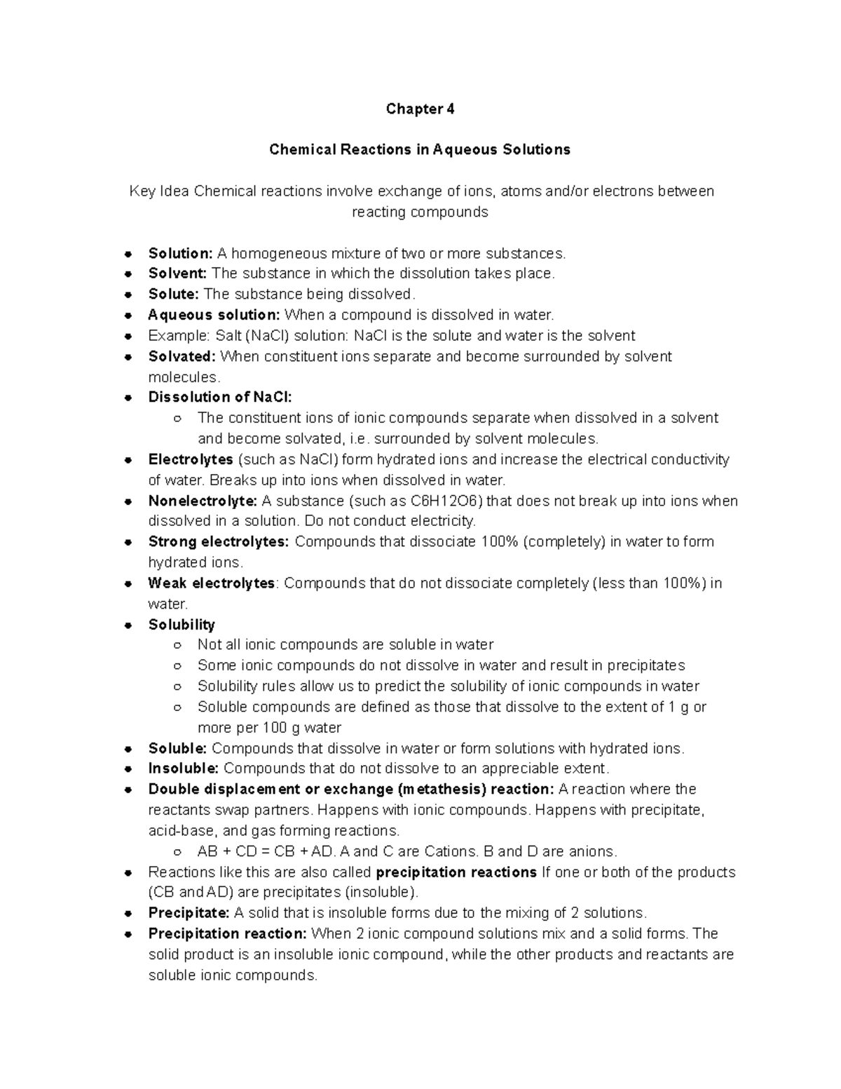 Chemistry Chapter 4 - Lecture Notes - Chapter 4 Chemical Reactions In ...