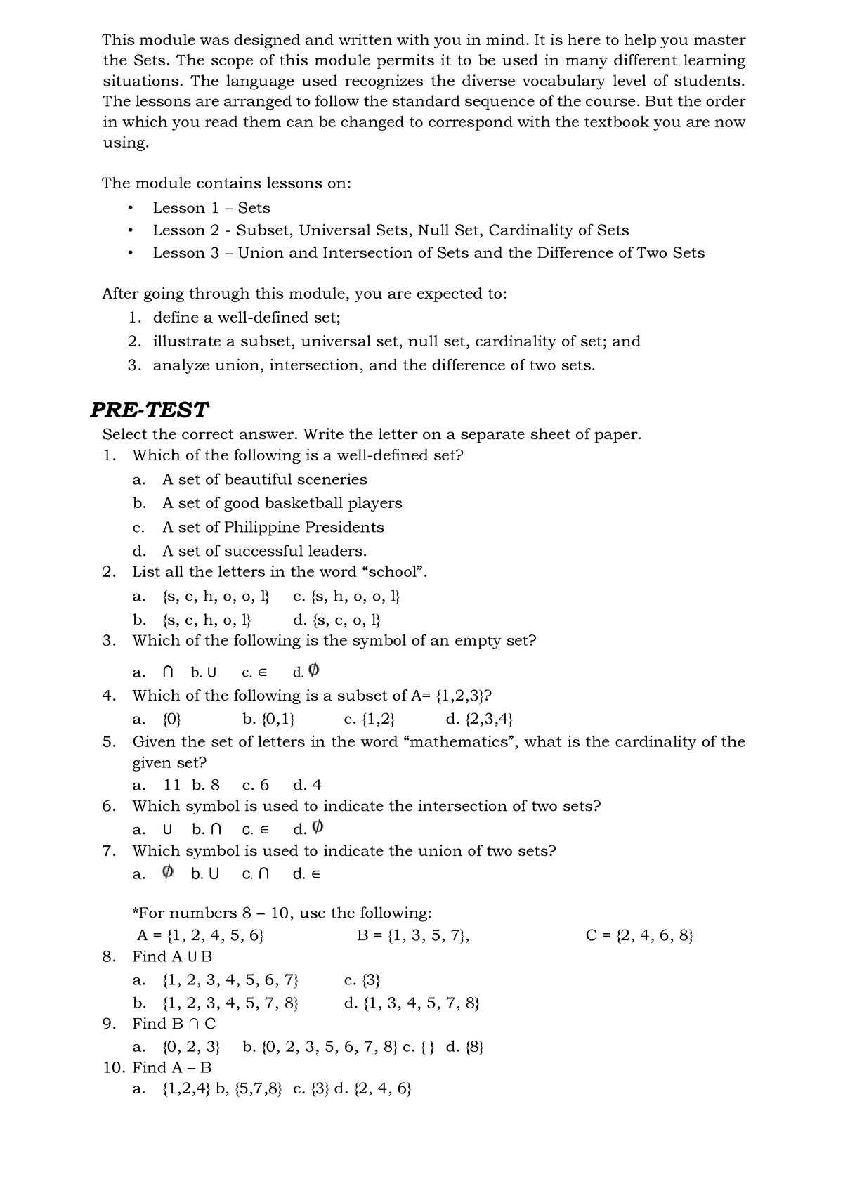 Q1 sets - Lecture and activity notes - This module was designed and ...