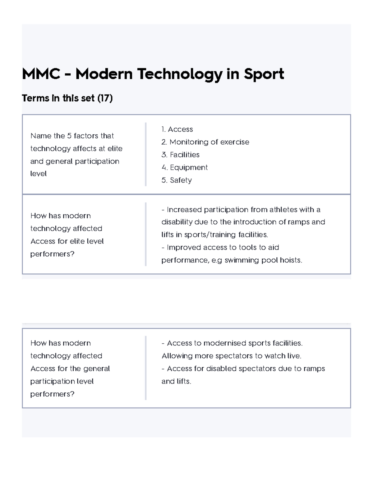 MMC Modern Technology in Sport Flashcards Quizlet MMC Modern