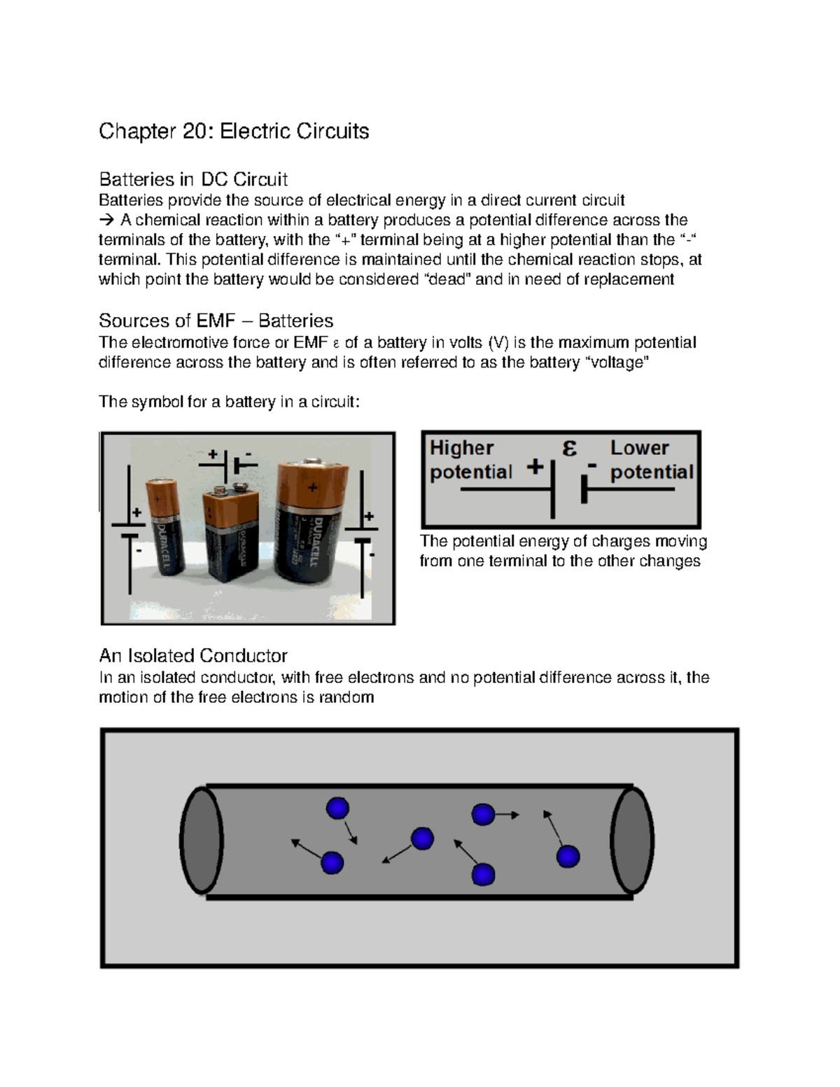 Chapter 20 Intro Phys - Chapter 20: Electric Circuits Batteries in DC ...