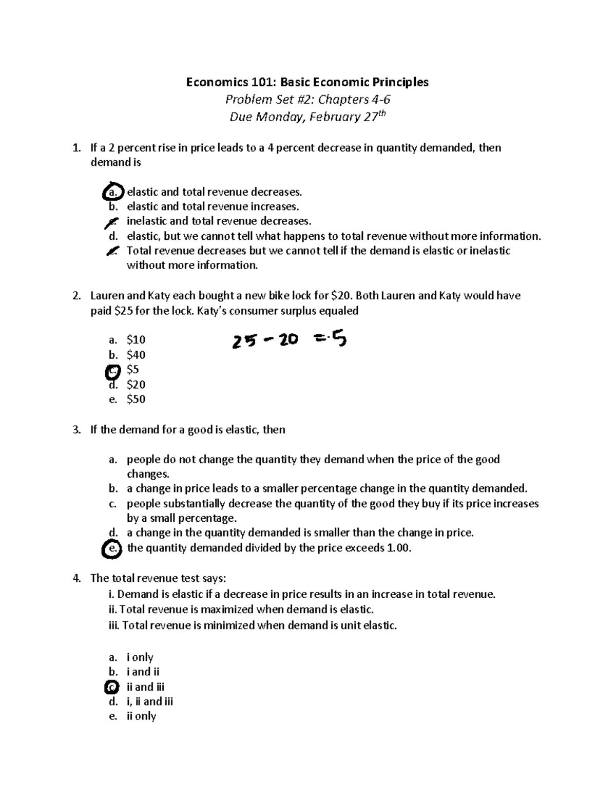 Problem Set 2 - Economics 101: Basic Economic Principles Problem Set #2 ...