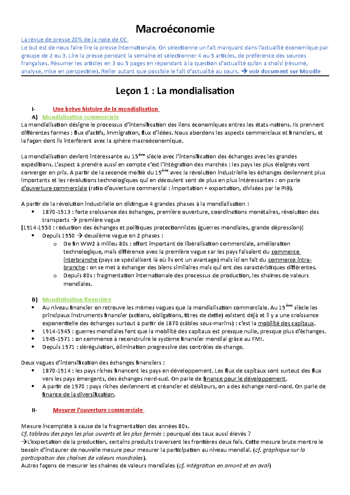 L2S2-Leçon 1 - La mondialisation - Macroéconomie La revue de presse 20% ...