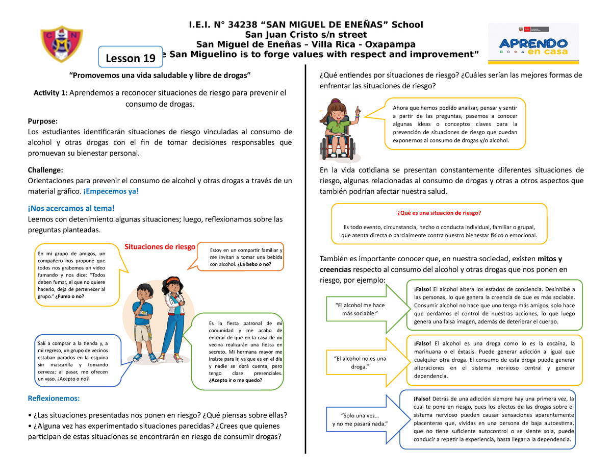 Learning Experience 6 Aprendemos A Reconocer Situaciones De Riesgo