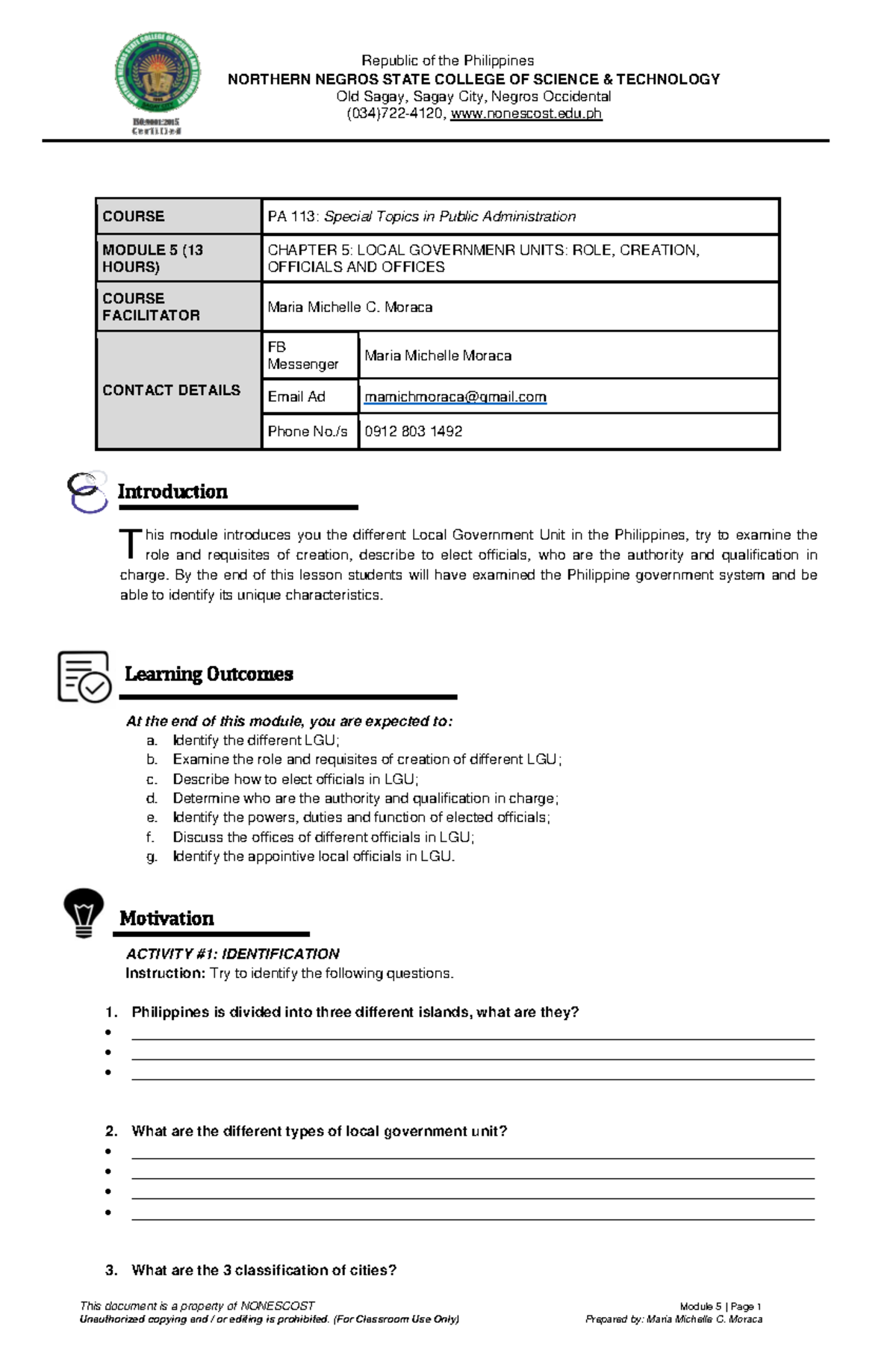 PA 103 (Philippine Administrative Thoughts and Institutions) Module 5 ...