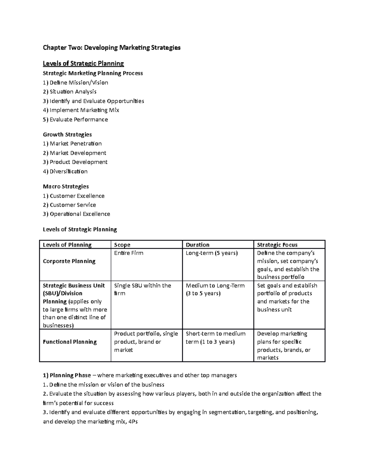 Marketing - Chapter 2 - notes - Chapter Two: Developing Marketing ...