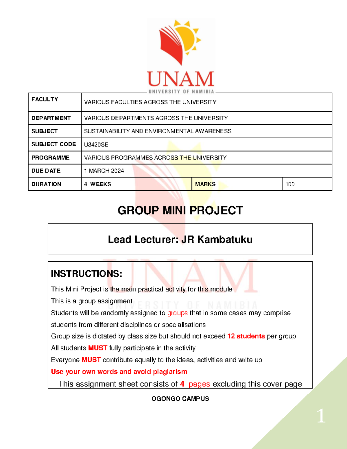 U3420SE Mini Project Instructions 2024 - GROUP MINI PROJECT Lead ...