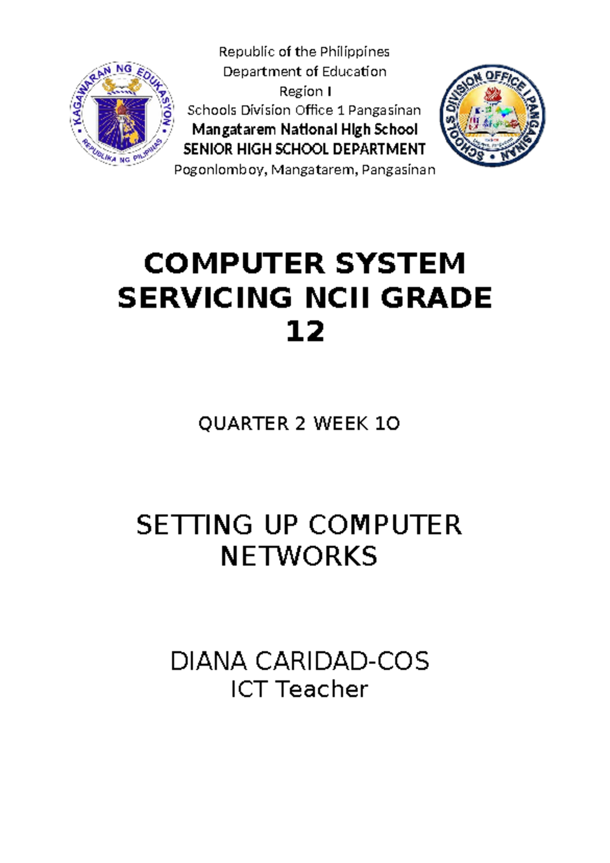 CSS NCII Module 3 Week10 11 - Republic Of The Philippines Department Of ...