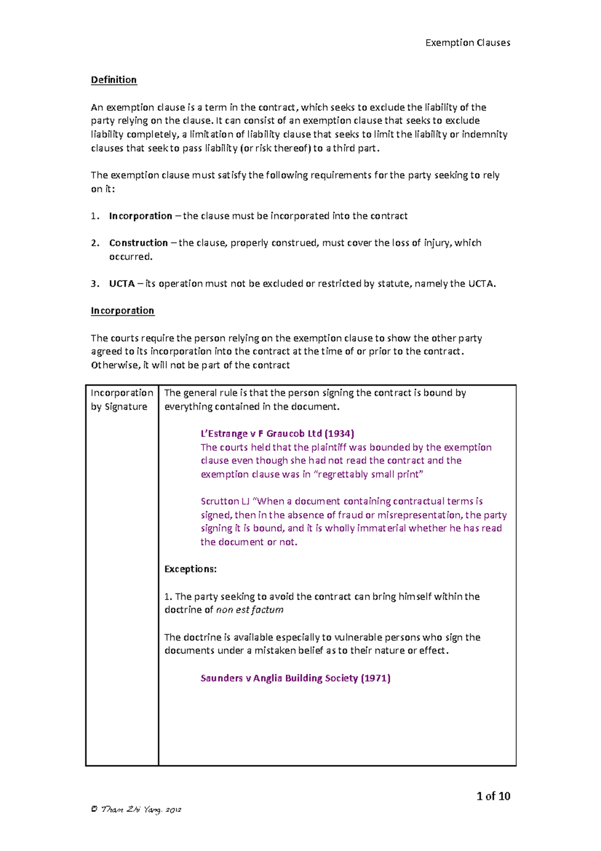 Exemption Clauses notes 1 of Definition An exemption clause is a term