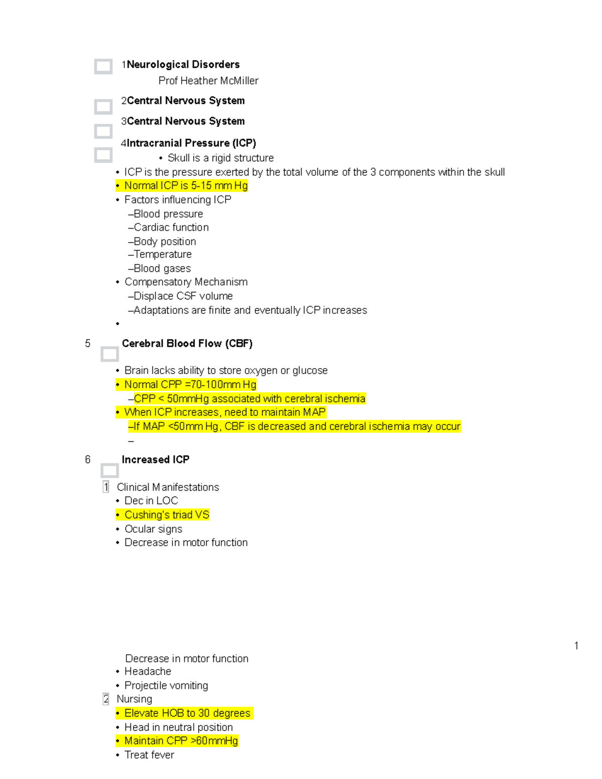 Neuro and Stroke lecture notes - 1 Neurological Disorders Prof Heather ...