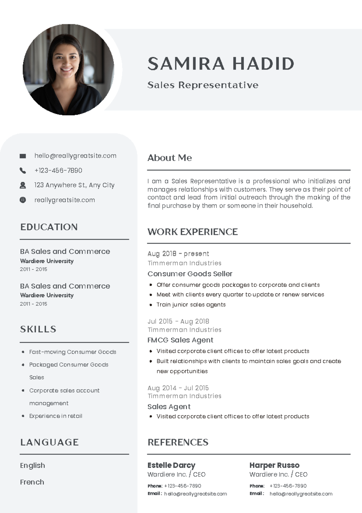 Profissional cv Resume - Sales Representative SAMIRA HADID hello ...