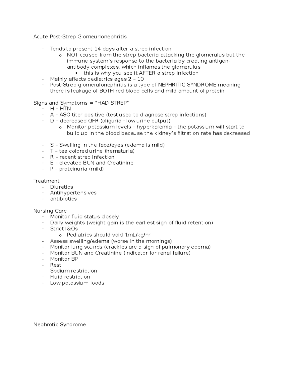 Renal Notes - Acute Post-Strep Glomeurlonephritis - Tends to present 14 ...