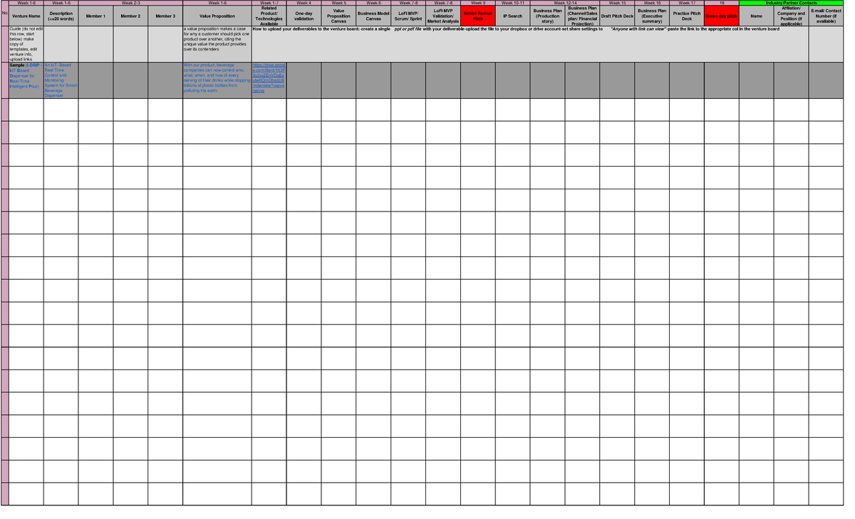 Copy of Venture Board - Week 1-6 Week 1-6 Week 1-6 Week 1-7 Week 4 Week ...