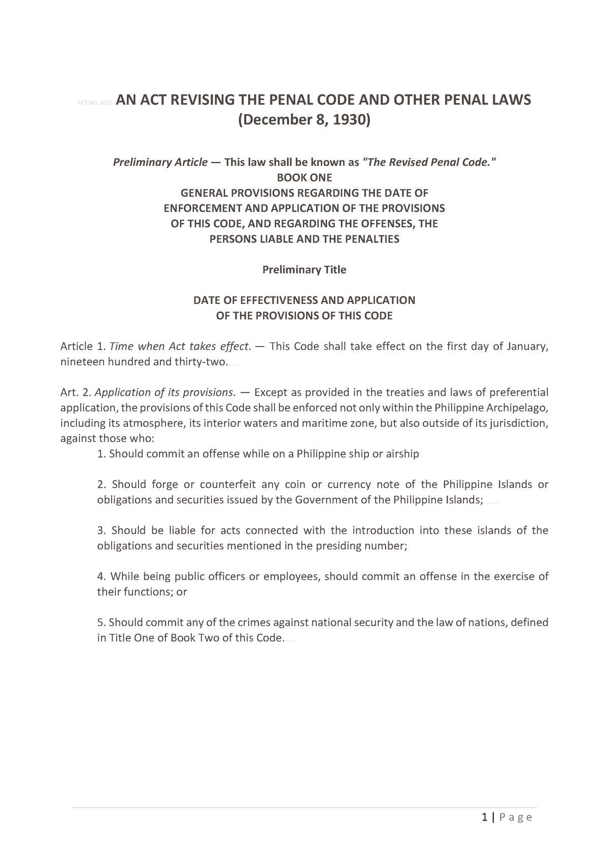 Revised- Penal-CODE - ACT NO. 3815 AN ACT REVISING THE PENAL CODE AND ...