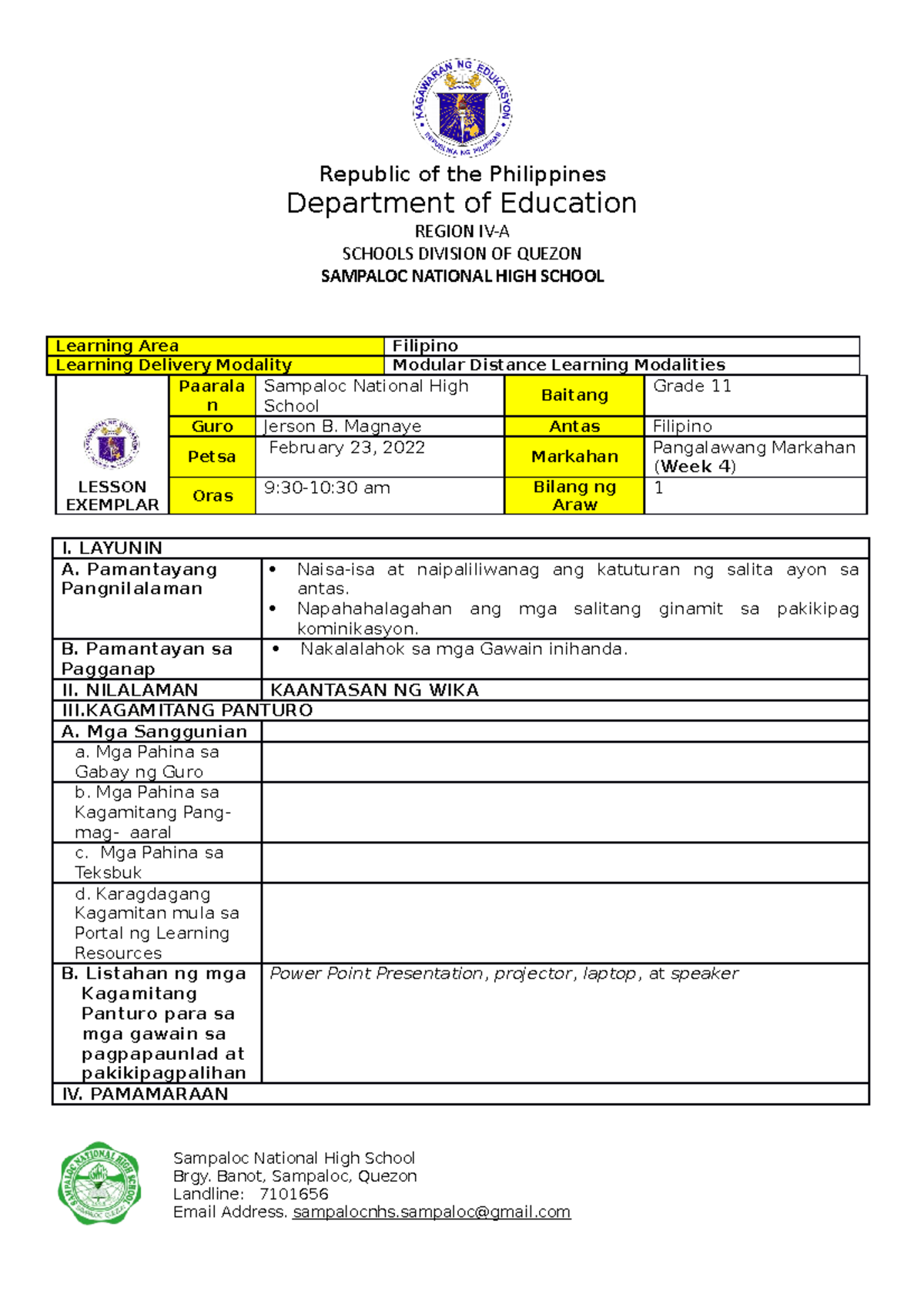 Lesson exemplar-demo - Department of Education REGION IV-A SCHOOLS ...
