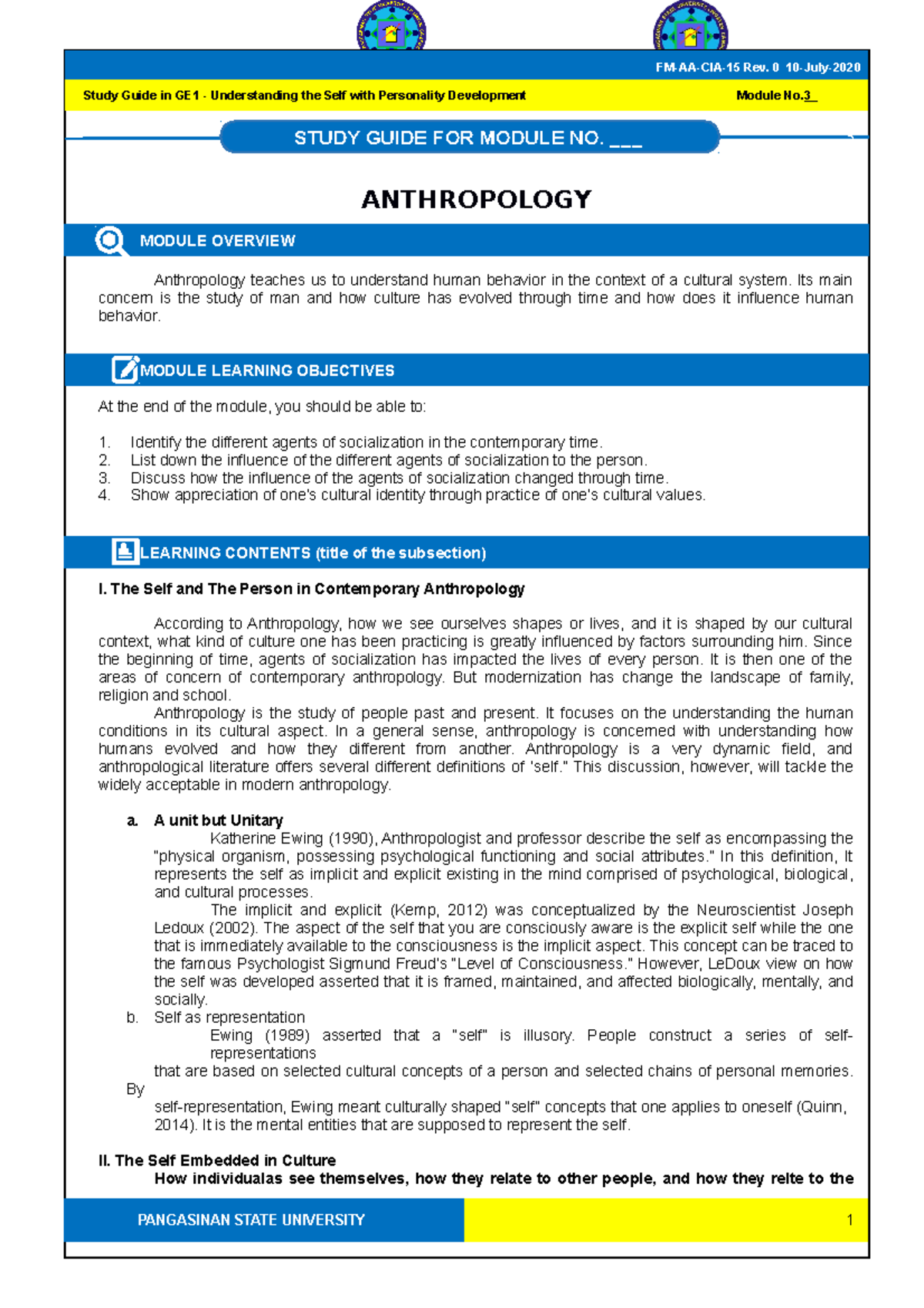 GE1 Module 3 - Anthropolgy - 3 ANTHROPOLOGY MODULE OVERVIEW ...