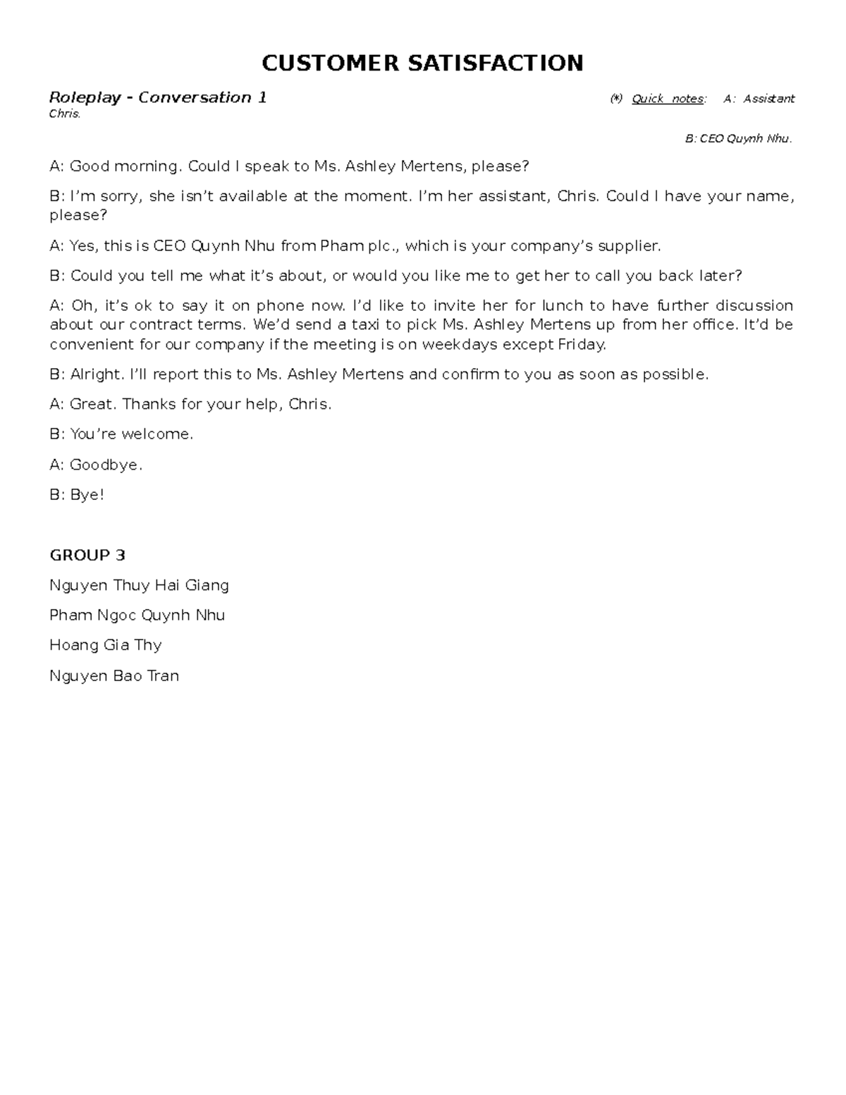 [ENP] Customer Satisfaction Roleplay 9 - CUSTOMER SATISFACTION Roleplay ...
