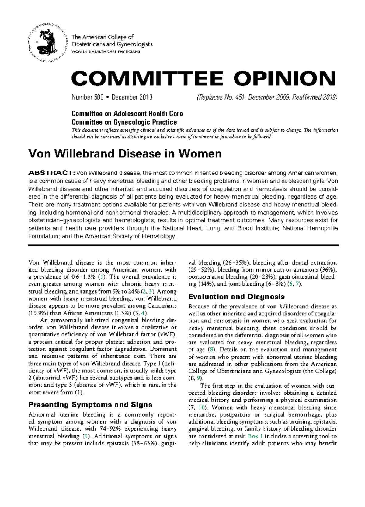 Von Willebrand Disease in Women - Von Willebrand disease is the most ...