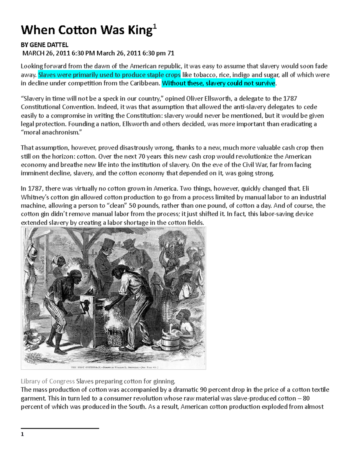 Copy of When Cotton Was King (66) ESPP 90Y Harvard Studocu