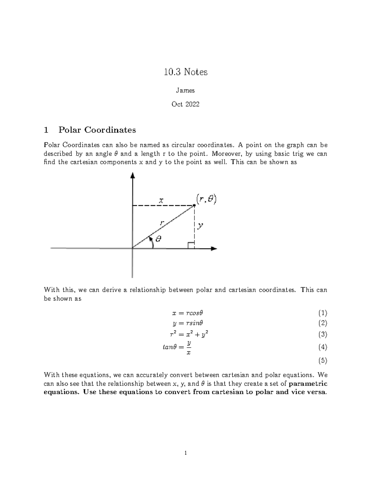 10.3 Notes (Polar Coordinates) - 10 Notes James Oct 2022 1 Polar ...