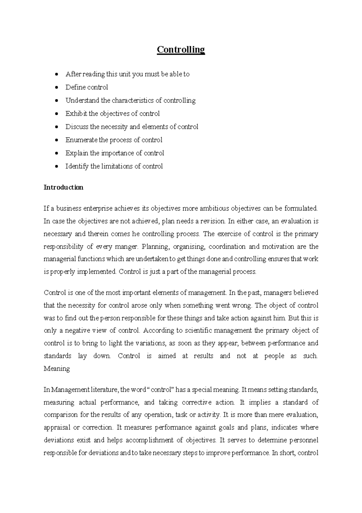 Controlling and Modern Technique of Management Controlling After