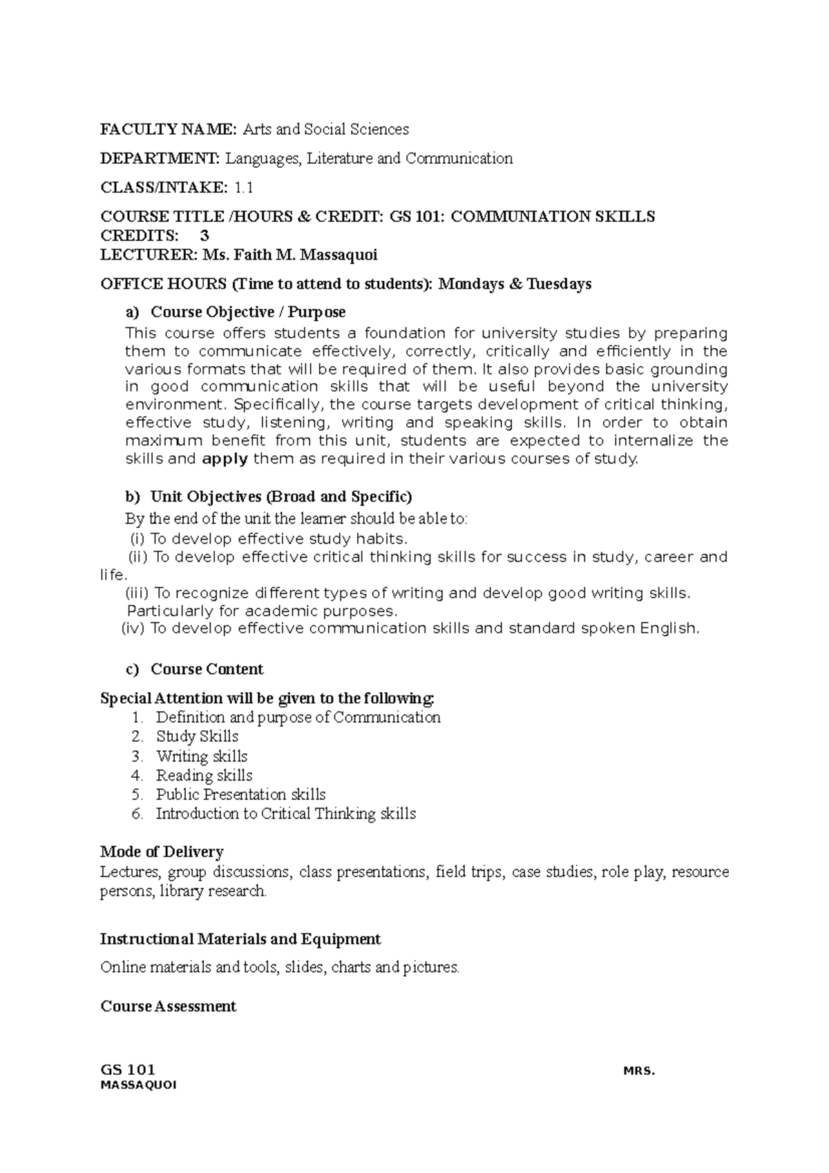 course-outline-faculty-name-arts-and-social-sciences-department