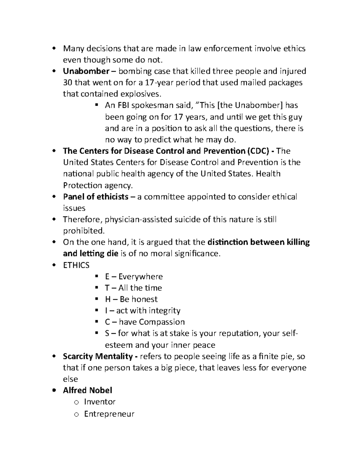 Chapter 10 Notes Ethics - Many decisions that are made in law ...