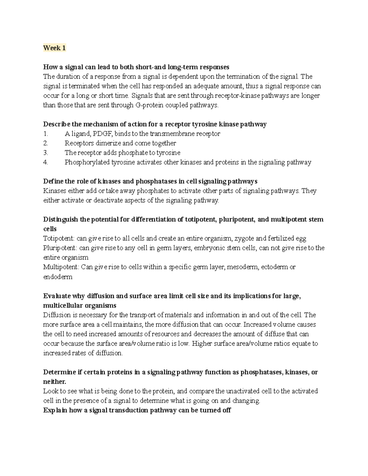 LS 7C Learning Objectives Study Guide - Week 1 How a signal can lead to ...