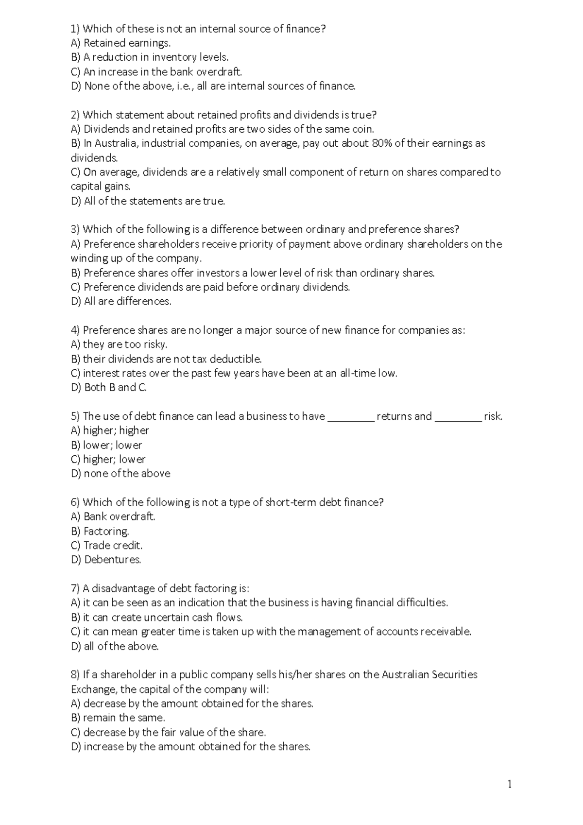 Finance multiple choice questions and solution - Which of these is not ...