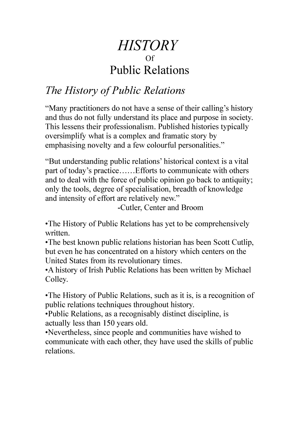 public relations history research paper
