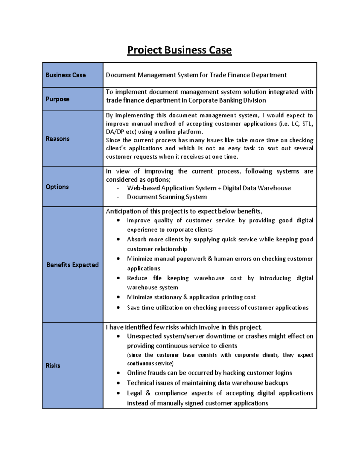 Project Business Case - Project Business Case Business Case Document ...