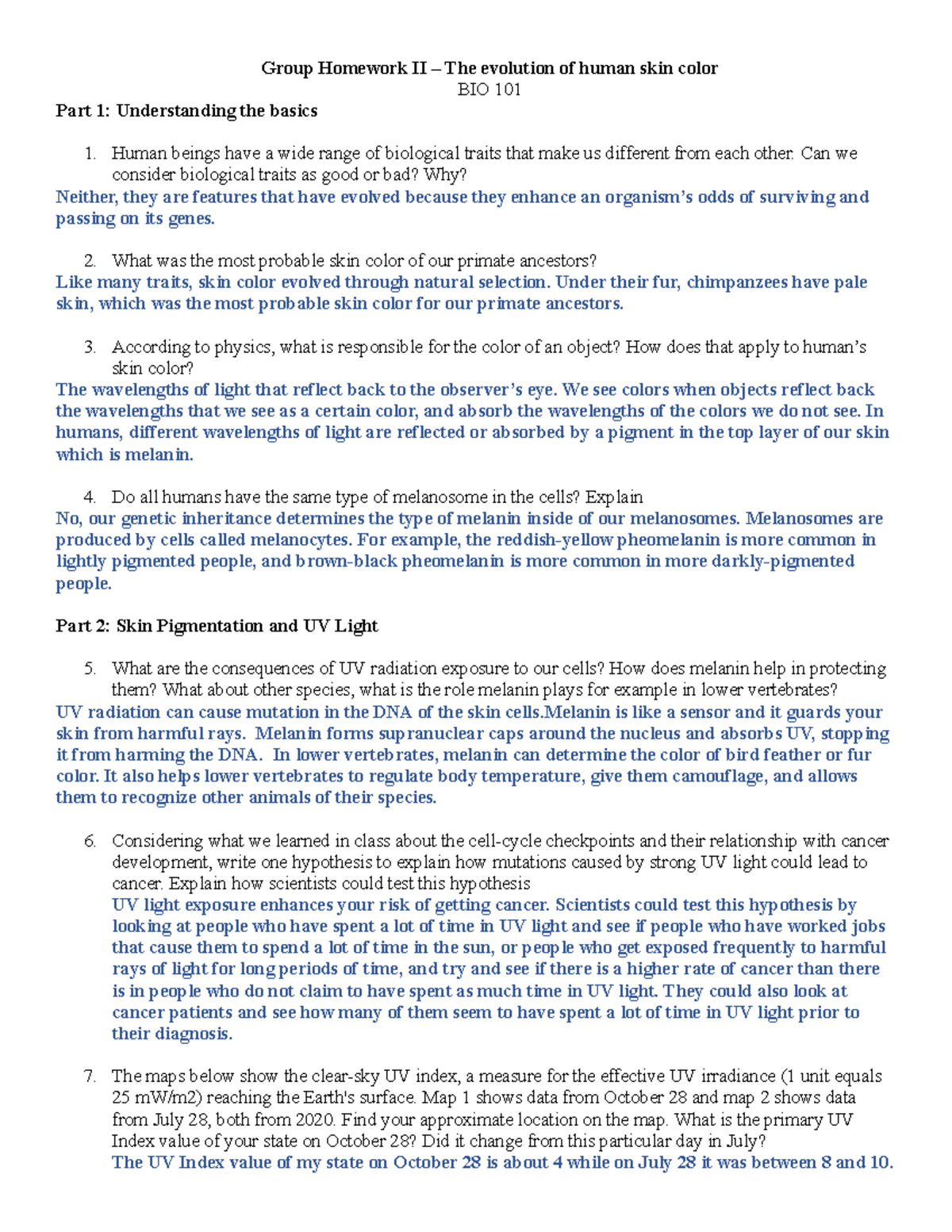 Homework II - evolution of skin color - Group Homework II – The ...