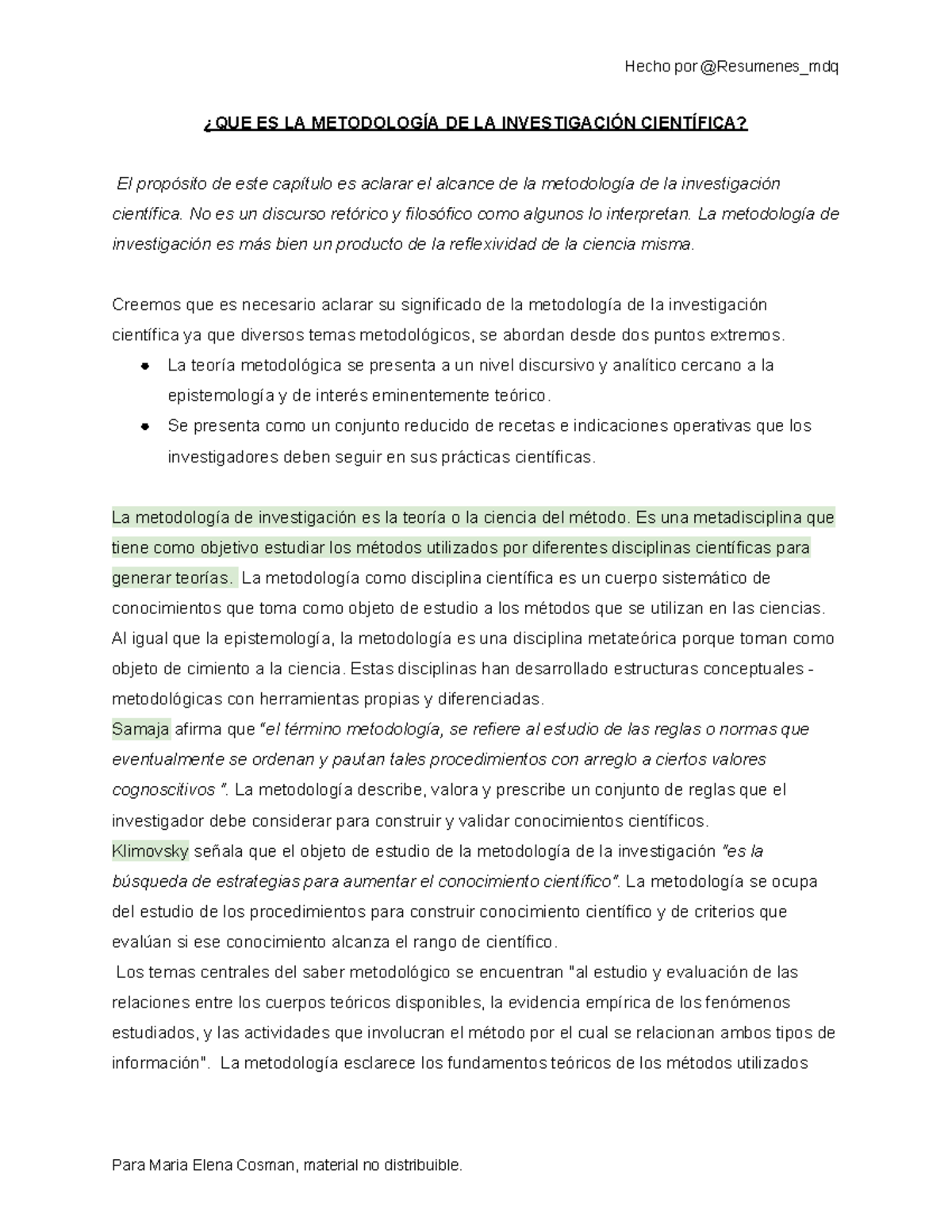 Metodologia De La Lnvestigacion Urbano Y Yuni RESUMEN DEL TEXTO 