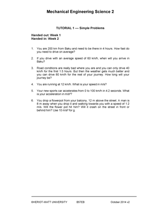 B58EC V1 Mecanical Engineering Sciences 3 - Dyn Tutorial 6 - Questions ...