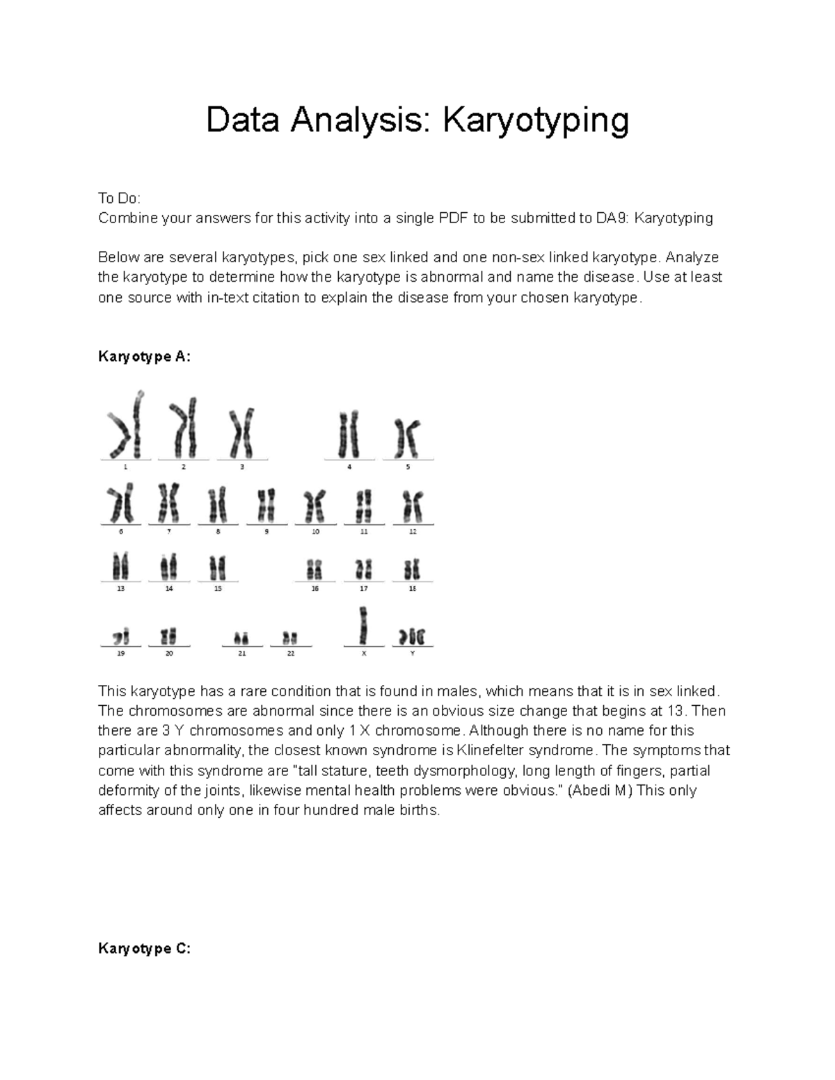DA Karyotyping lab assignment Data Analysis Karyotyping To Do