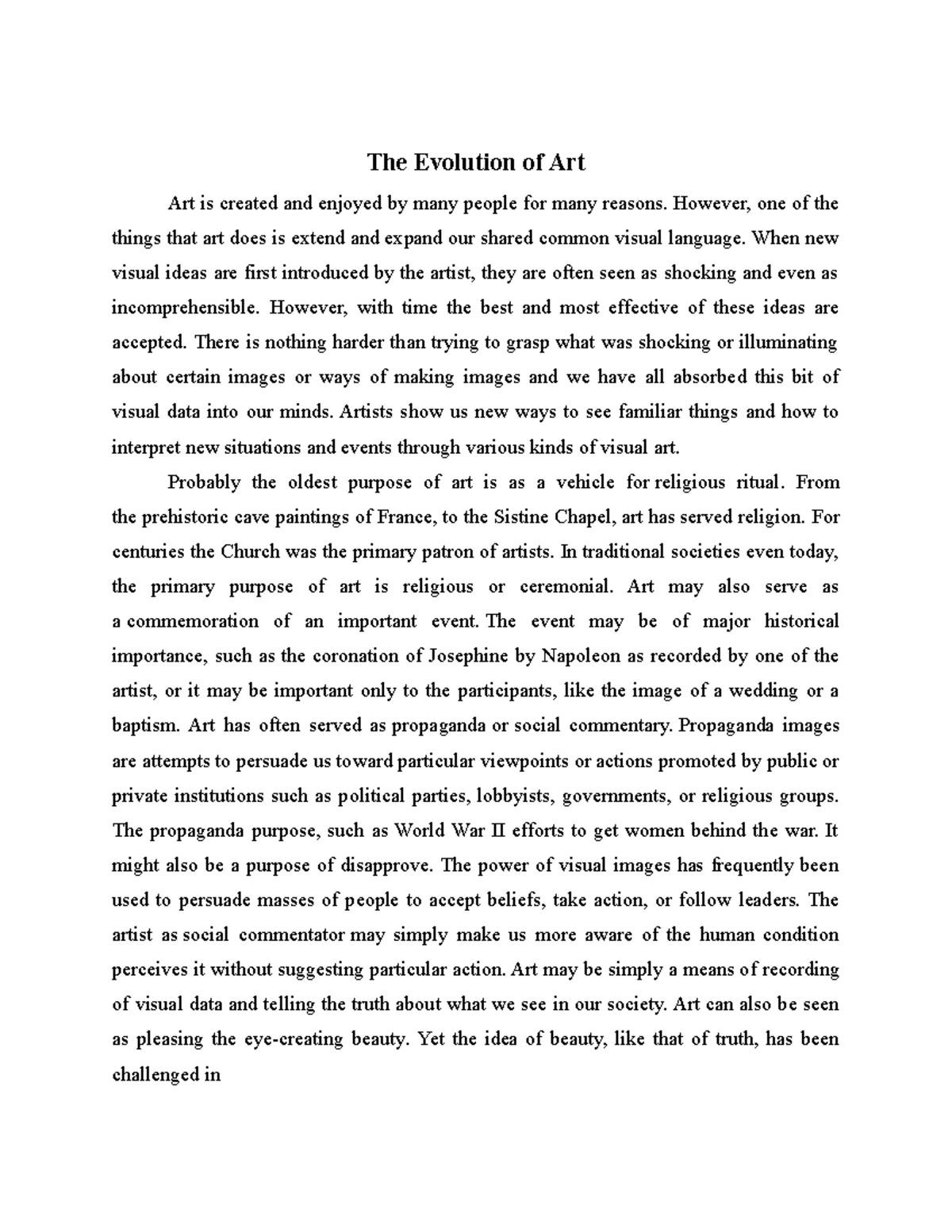 art evolution essay