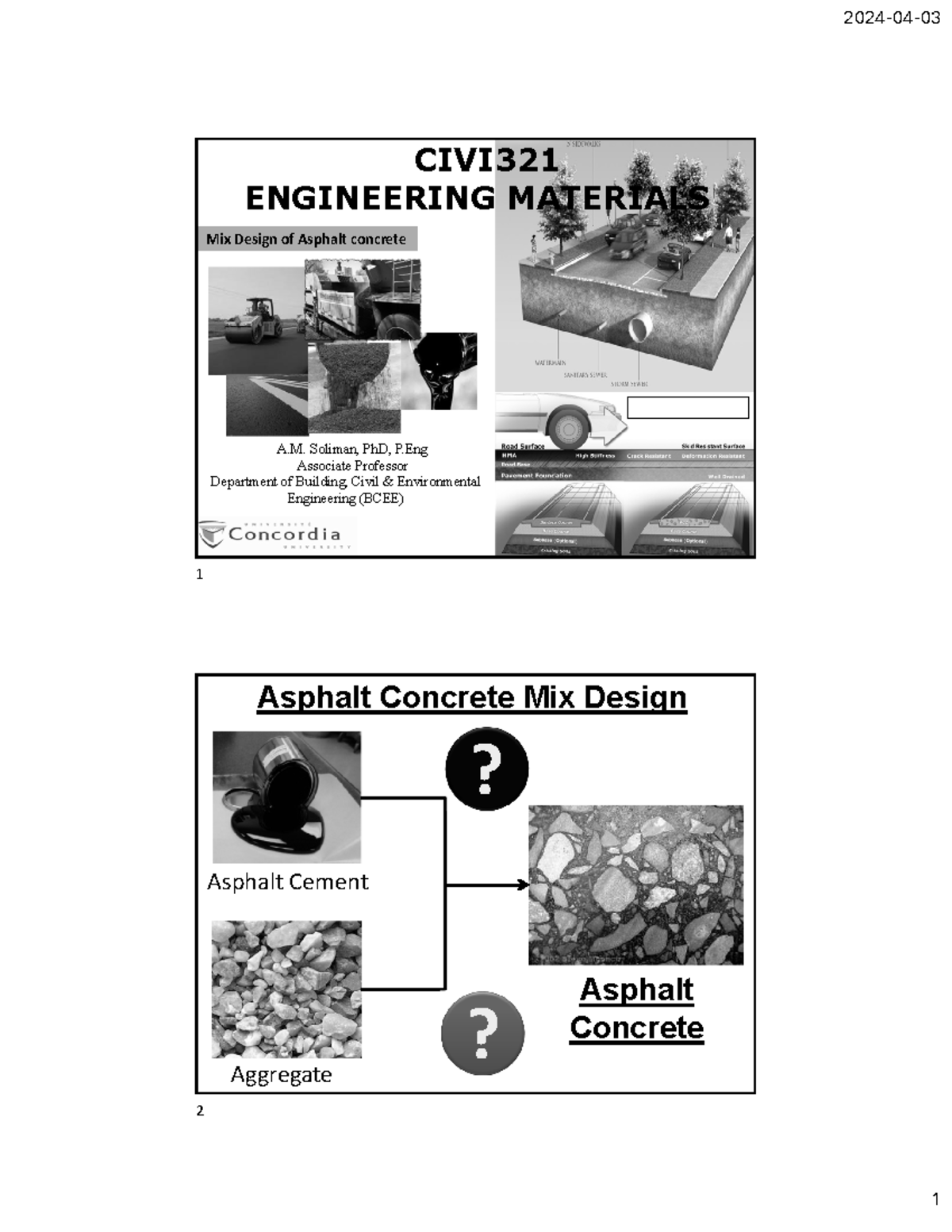 Asphalt design civi 321 - Mix Design of Asphalt concrete A. Soliman ...