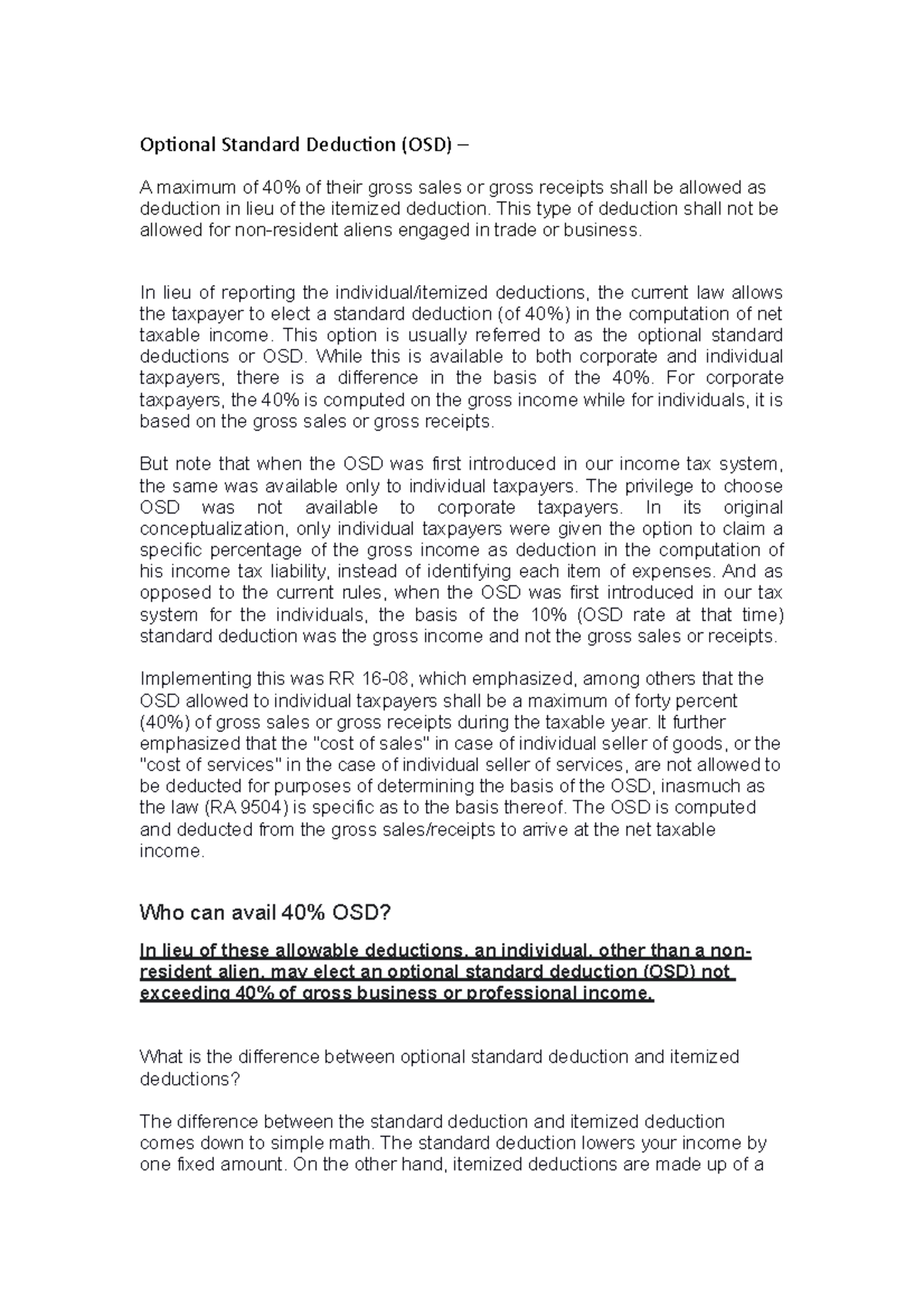 Optional Standard Deduction(reviewer) Optional Standard Deduction