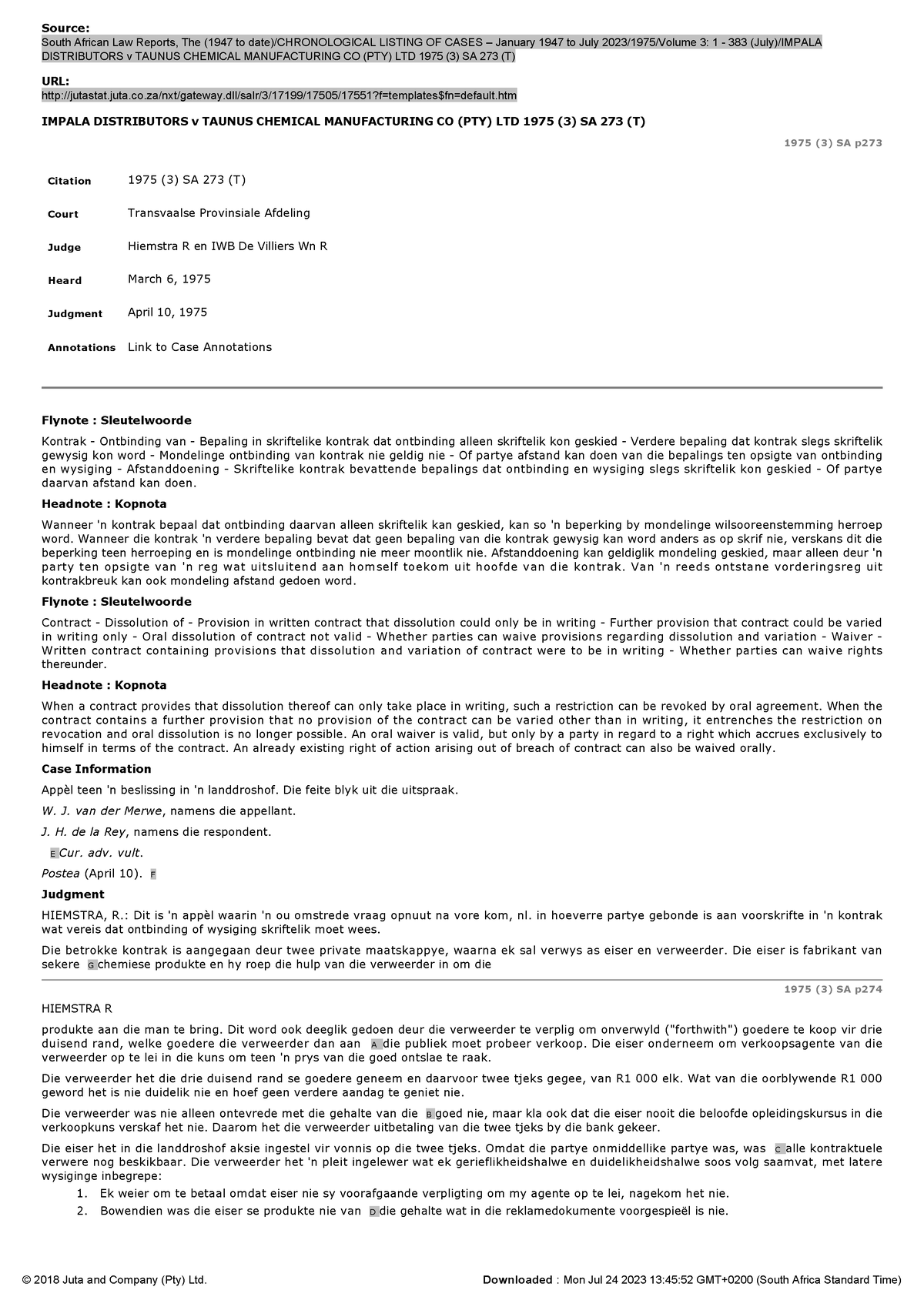 Impala Distributors v Taunus Chemical Manufacturing CNT SU6 - Source ...